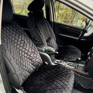 Black Alcantara Car Seat Covers – Diamond Quilted Seat Protectors, Sporty & Durable, Universal Fit for Cars, SUVs, Trucks