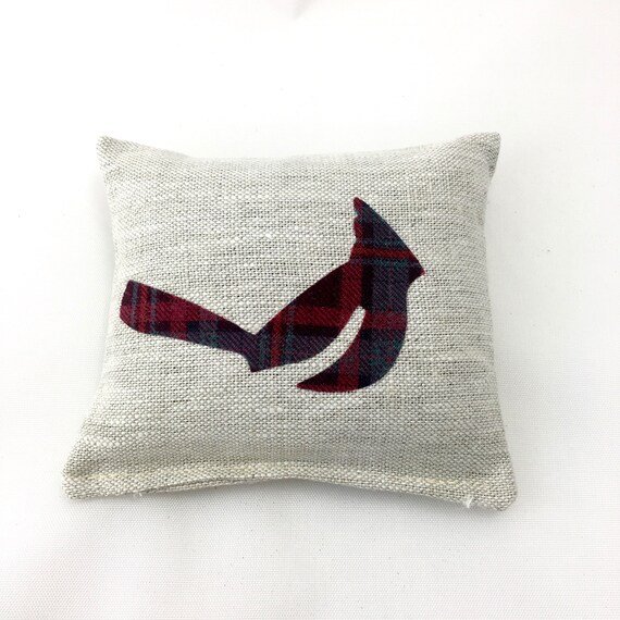 Balsam Fir Pillow With Cardinal Applique In Cranberry And Grey Etsy