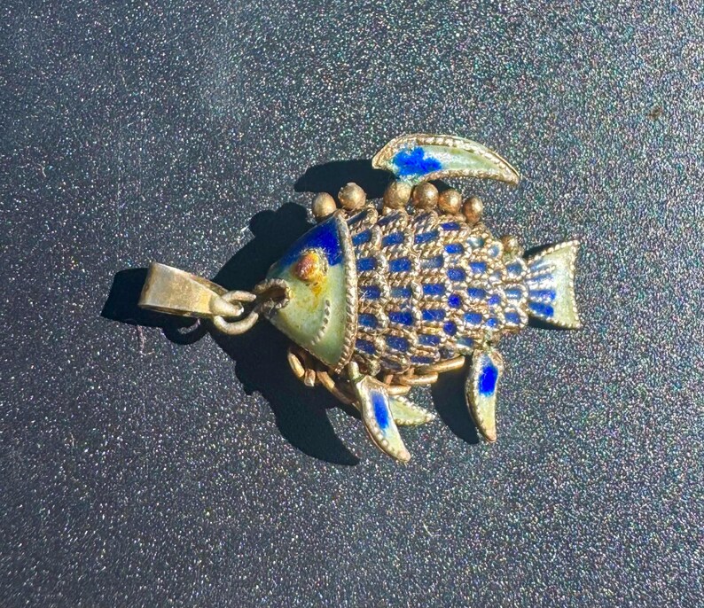 Vintage Sterling Silver & Enamel Fish Pendant Charm - Etsy