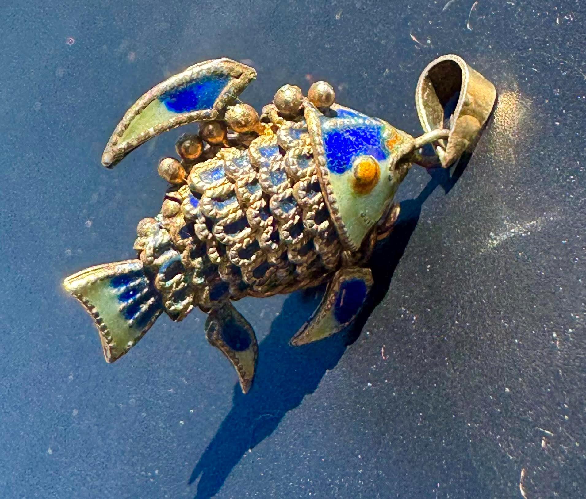 Vintage Sterling Silver & Enamel Fish Pendant Charm - Etsy