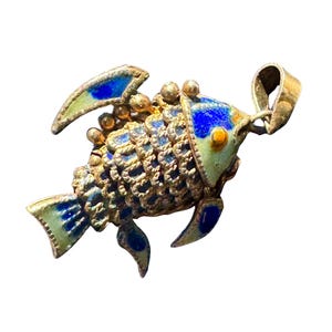 Vintage Sterling Silver & Enamel Fish Pendant Charm