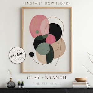 Modern Minimalist Art Print – Abstract Wall Art in Neutral Green & Pink Tones, Calming Wall Decor, Mid Century Home or Office Wall Art