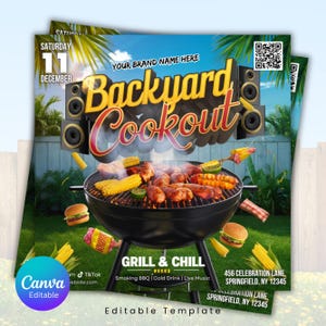 Backyard Kochen Flyer, BBQ Flyer, Sommer Kochen Flyer, DIY Canva bearbeitbare Designvorlage, Lebensmittel Flyer, Social Media Flyer, Party Flyer