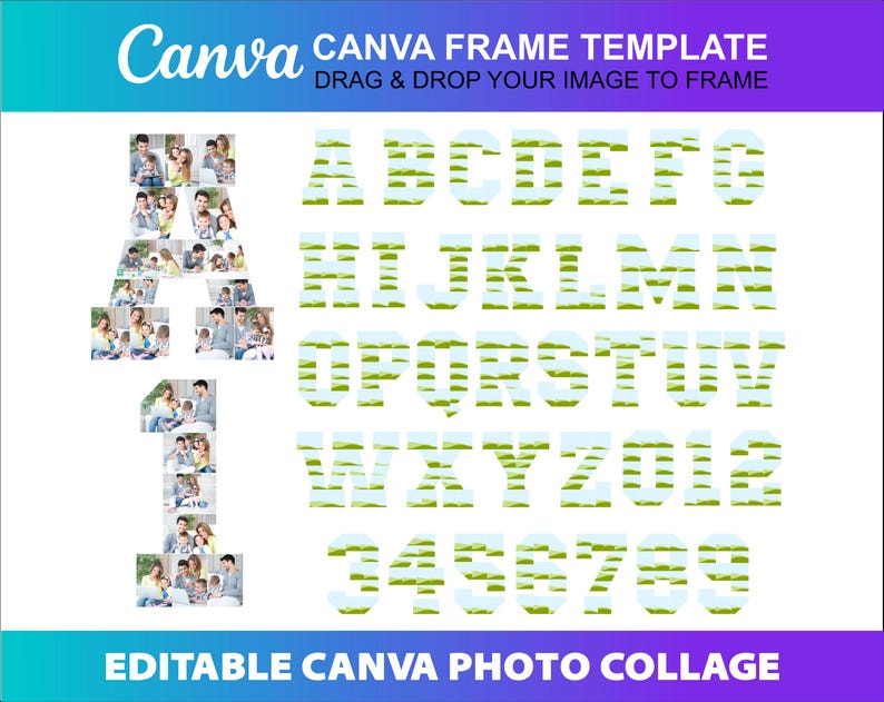 Canva Letters & Numbers Photo Collage Fill Template (digital File) - Etsy