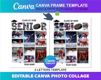 Senior Ice Hockey Photo Collage Template: Canva Printable (Digital File)