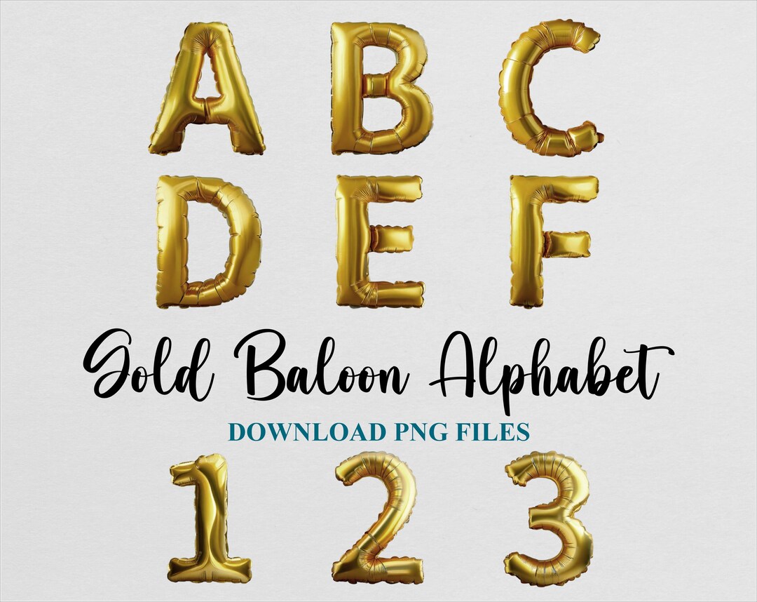 Gold Balloon Alphabet Letters Font Clipart Bundle: Party PNG Font ...
