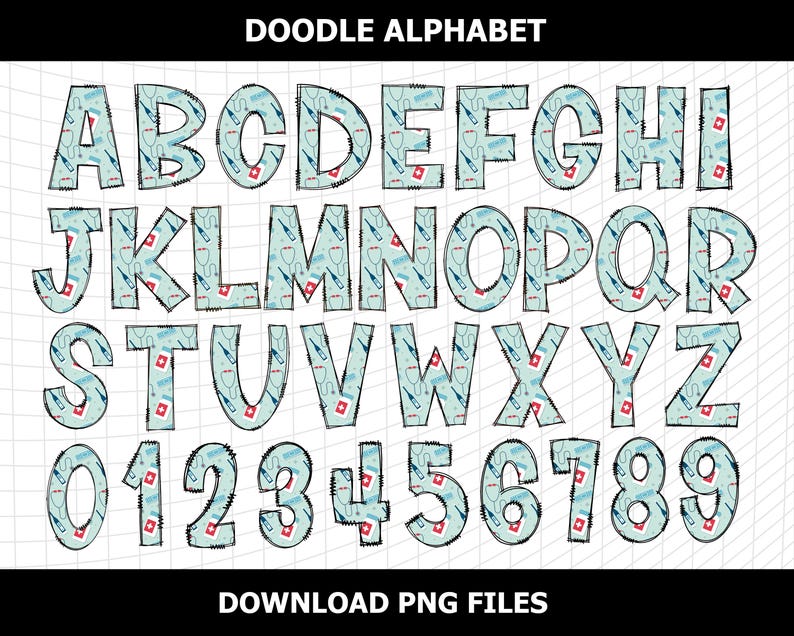 Doctors Letters Texture Medical Doctor Nurse Nursing Doodle Alphabet Letters Clipart Bundle PNG ...
