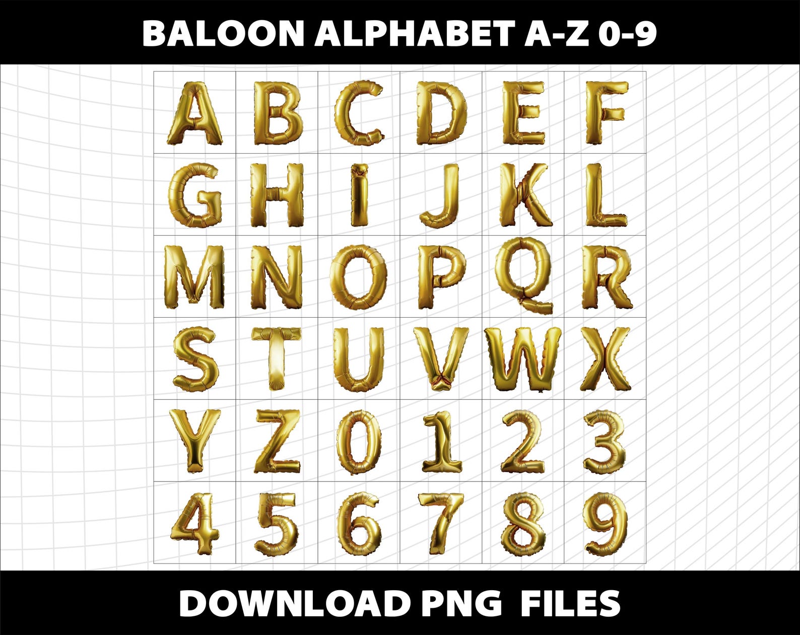 Gold Balloon Alphabet Letters Font Clipart Bundle: Party PNG Font ...