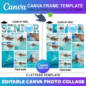 Canva Senior Schwimmklasse von 2025 Fotocollage Rahmenvorlage Storyboard Design Foto zu füllen Bearbeitbare druckbare Download digitale Datei