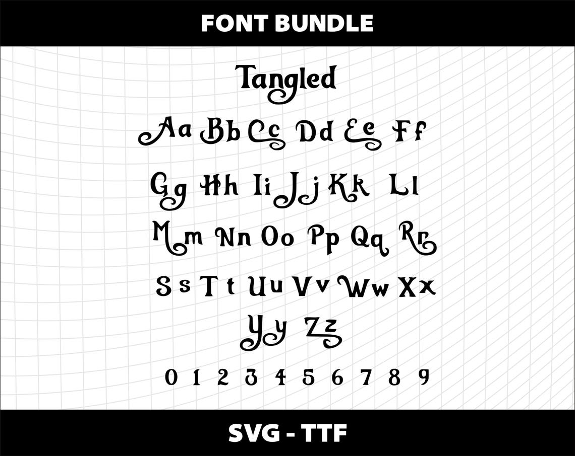 Tangled Cursive Cartoon Font Bundle SVG TTF Cricut Cutting Canva Invitation Princess ...