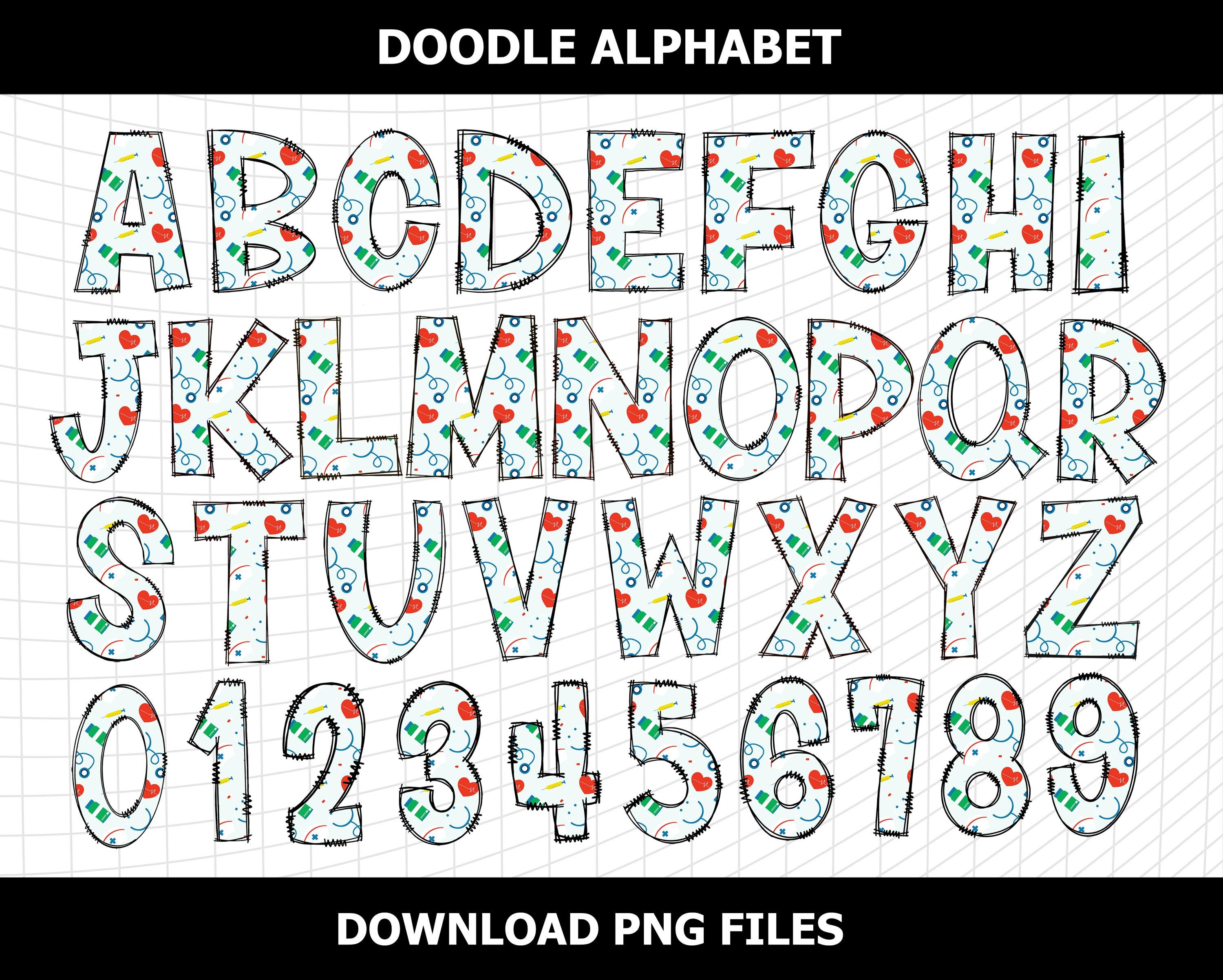 Doctors Letters Texture Medical Doctor Nurse Nursing Doodle Alphabet Letters Clipart Bundle PNG ...