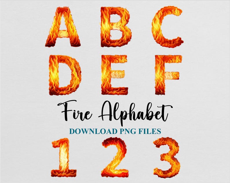 Fire Cursive Writing Fire Alphabet Watercolor Clipart Bundle: PNG Font, Sublimation Design ...