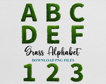 Grass Alphabet Cliparts Bundle Watercolor PNG Font, Sublimation Design (Digital Download, Commercial Use)