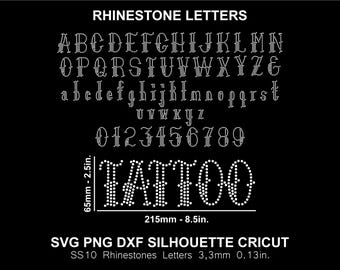 Rhinestone Tattoo Style Alphabet Letters Font Cricut, Silhouette, SVG, PNG, DXF Template (Digital File) SS10