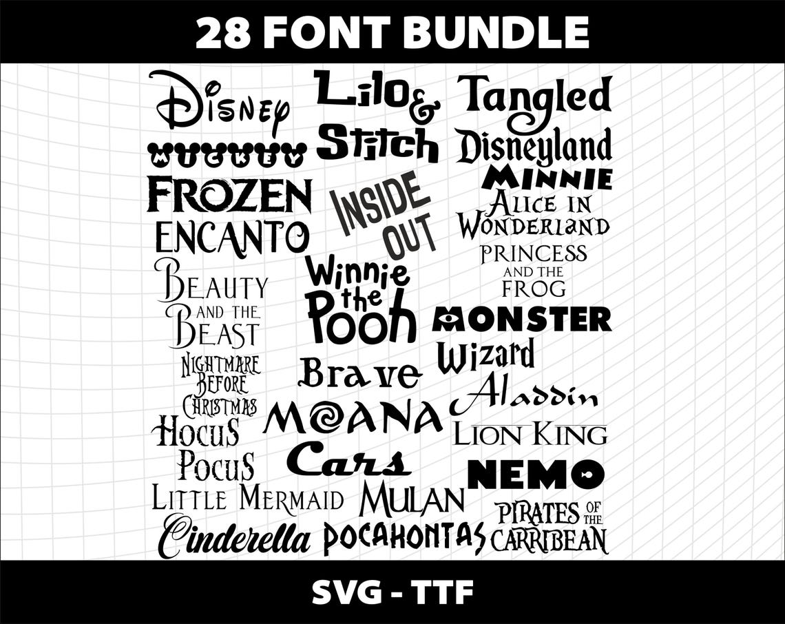 Cartoon Font Bundle SVG TTF Cricut Cutting Canva Invitation Princess ...