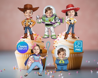 Cliparts de Toy Story: Personaliza tu cara con tu propia foto PNG - Plantilla editable de Canva para decorar tartas de cumpleaños, hazlo tú mismo, descarga el archivo digital