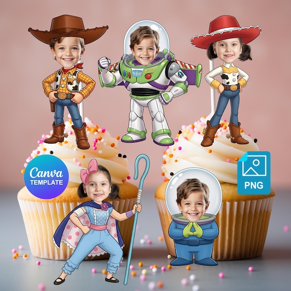 Toy Story Cliparts Custom Add Your Face Own Photo PNG - Canva Editable Birthday Party DIY Cake Topper Template Download Digital File