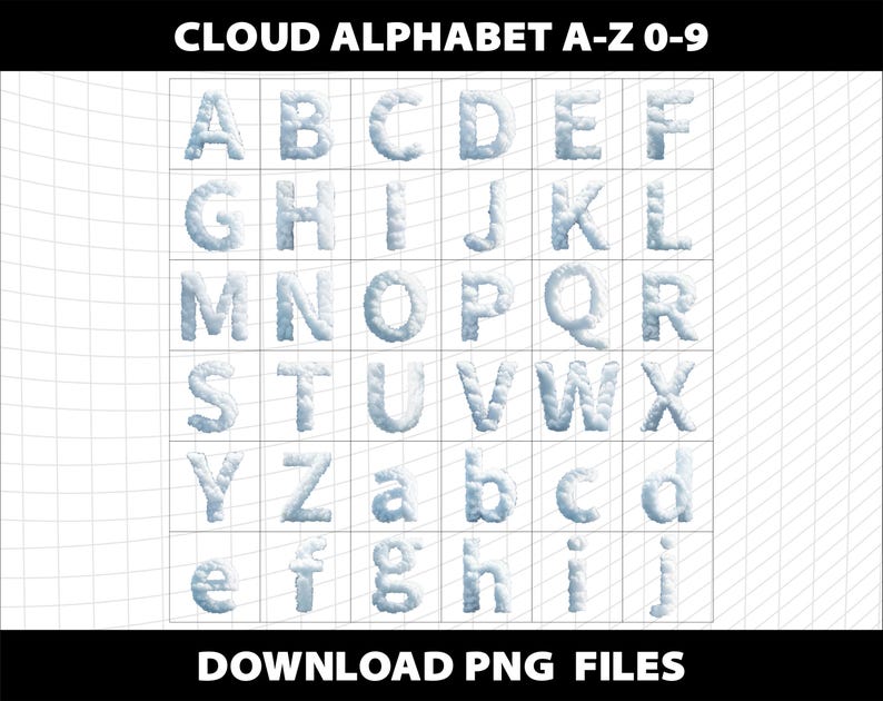 Cloud Alphabet Letters Cliparts Watercolor Bundle: PNG Font ...
