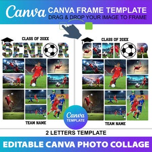 Canva Senior Fußballklasse von 2025 Fotocollage Rahmenvorlage Storyboard Design Foto zu füllen Bearbeitbare druckbare Download digitale Datei