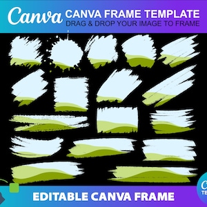Puede incluir: Un conjunto de 20 plantillas de marcos de Canva editables con diseños de pinceladas en blanco y verde. Los marcos son perfectos para agregar un toque único a tus diseños.