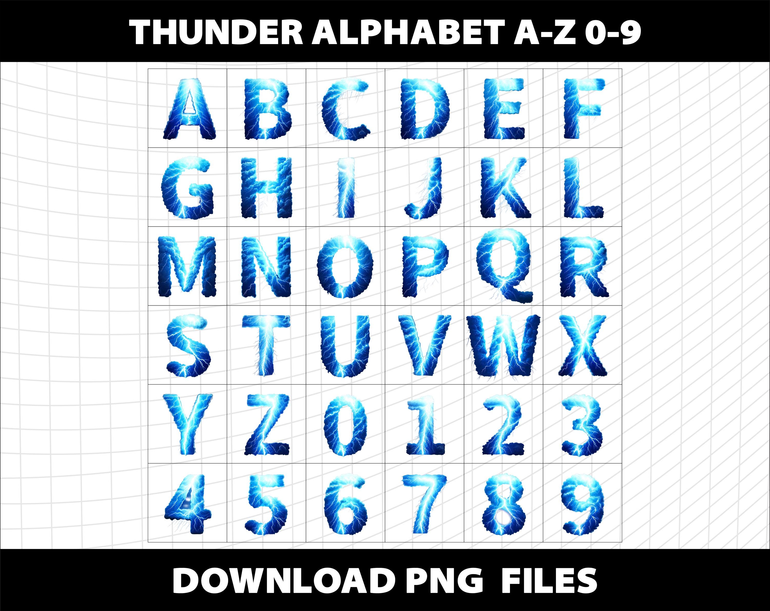 Watercolor Thunder Lightning Alphabet Clipart Bundle: PNG Font (digital ...