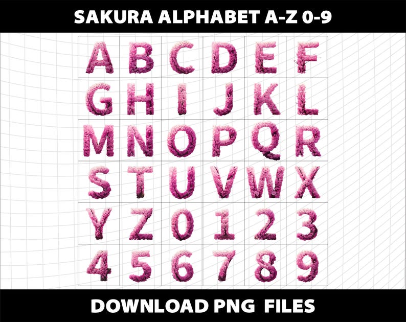 Sakura Letters Sakura Tree Alphabet Watercolor Clipart Bundle: PNG Font (digital ...