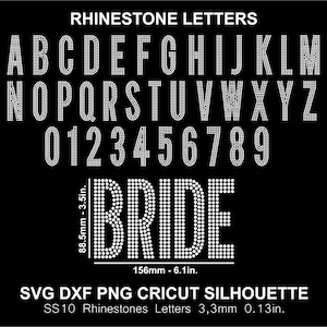Rhinestone Alphabet Letters Bride Font Silhouette Cricut Cutting Svg Png Dxf SS10 Template Download Digital File