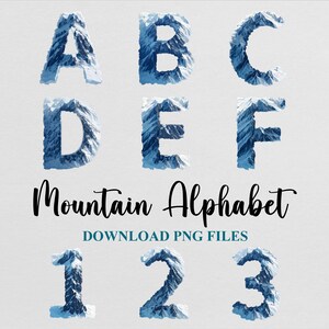 Snowy Mountain Alphabet Watercolor Clipart Bundle: PNG Font (Digital Download, Commercial Use)