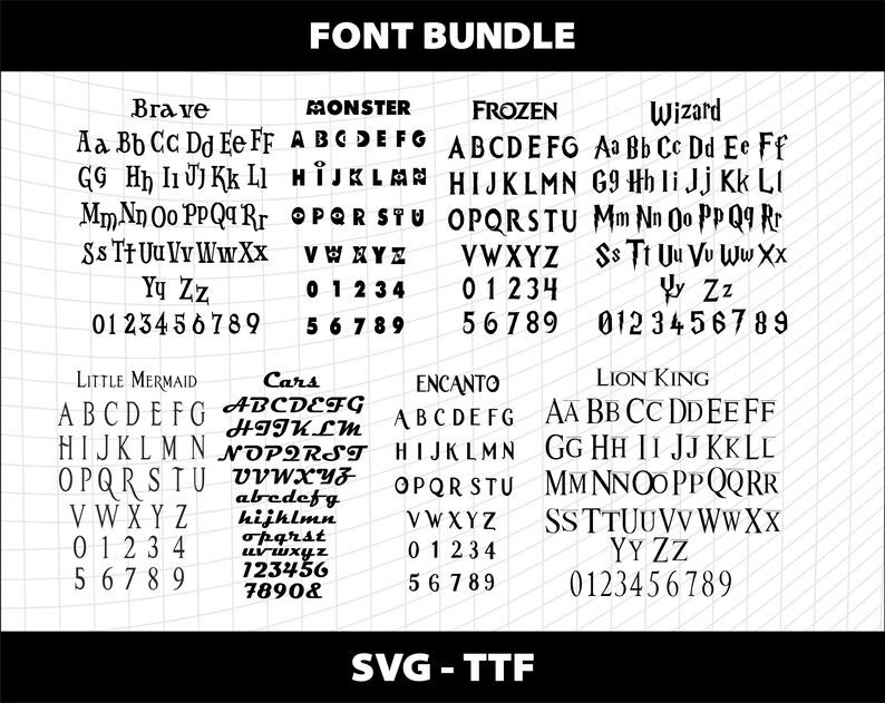 Cartoon Font Bundle SVG TTF Cricut Cutting Canva Invitation Princess ...
