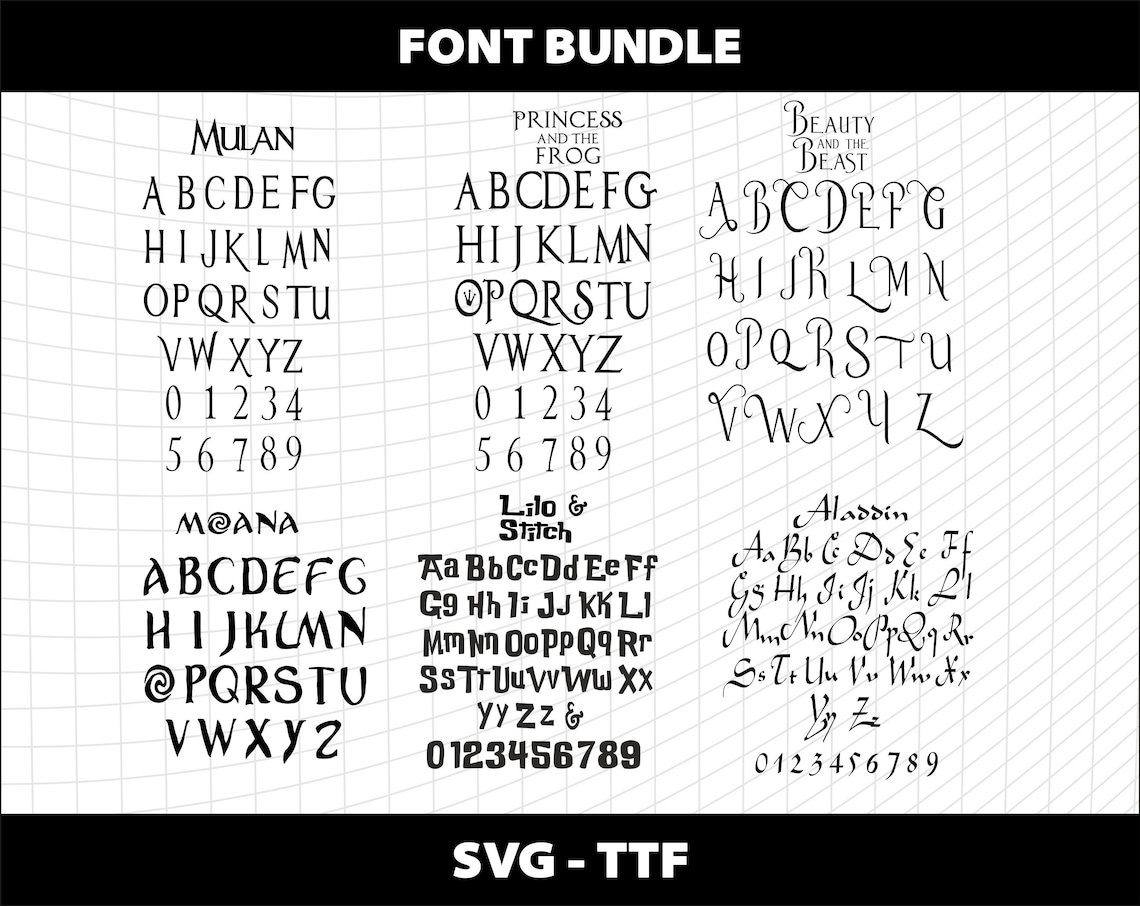 Tangled Cursive Cartoon Font Bundle SVG TTF Cricut Cutting Canva Invitation Princess ...