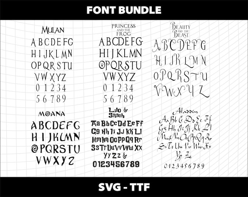 Cartoon Font Bundle SVG TTF Cricut Cutting Canva Invitation Princess ...