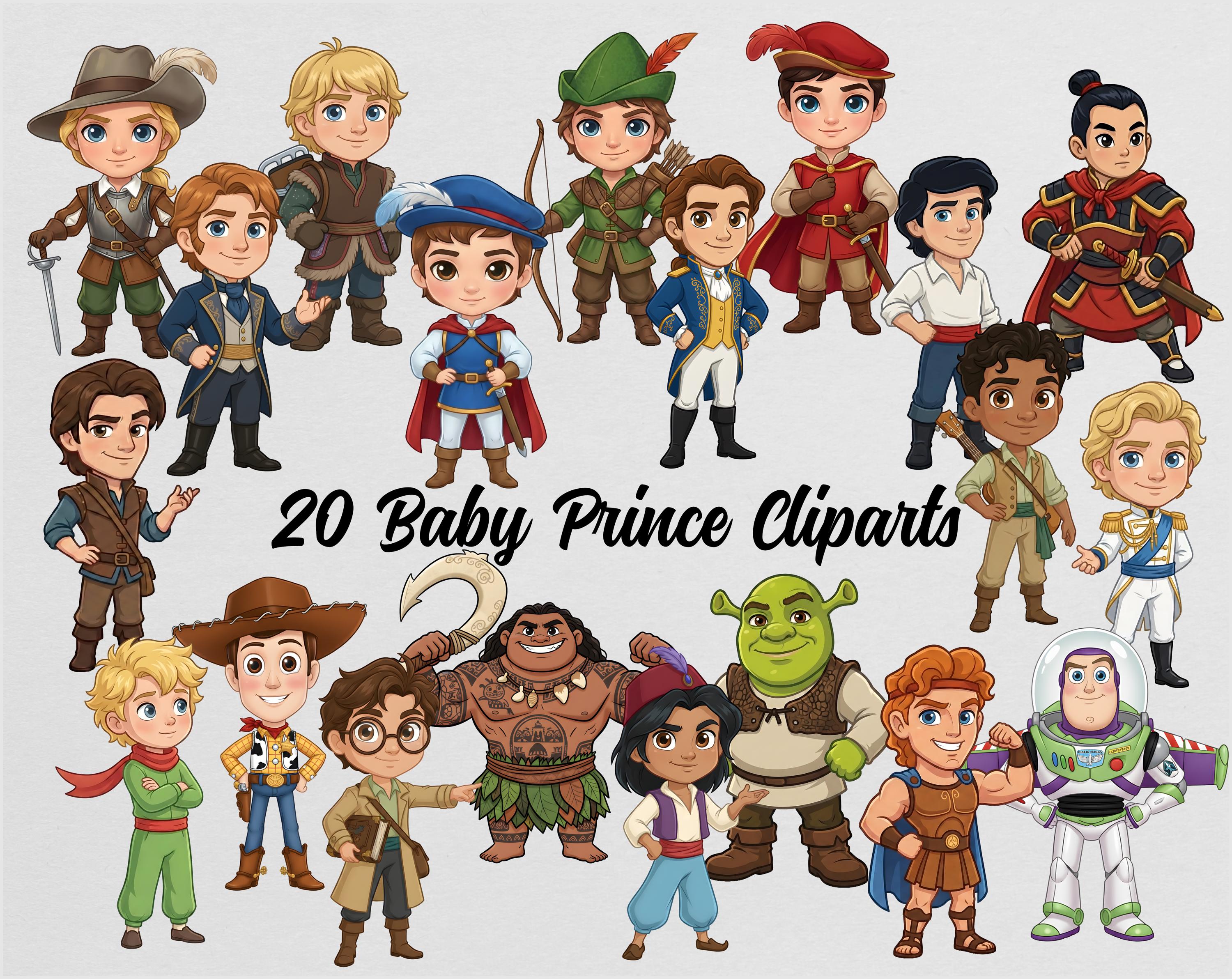 Prince Baby Boy Kids Cliparts Watercolor Design PNG Bundle Chibi Cute ...