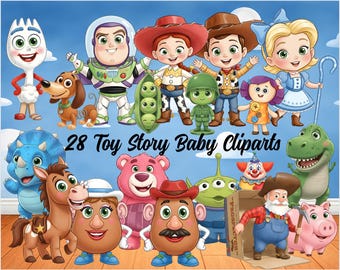 Toy Story Dziewczynka Chłopiec Dzieci Clipart Akwarela Projekt PNG Pakiet Chibi Mały Uroczy Szablon Pobierz Plik Cyfrowy Urodziny Impreza DIY