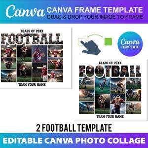Canva Fußball-Fotocollage Canva Rahmenvorlage Storyboard Gedenkstätte Design Foto zu füllen Bearbeitbare druckbare Download Digitale Datei