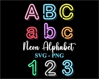 Neon Font Alphabet Letters  Svg Png Bundle Template Download Digital File Commercial use Printable