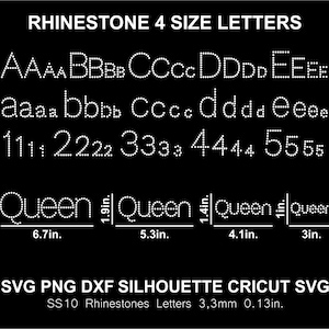 Rhinestone Alphabet Letters 4 Size Font Silhouette Cricut Cutting Svg Png Dxf SS10 Template Download Digital File