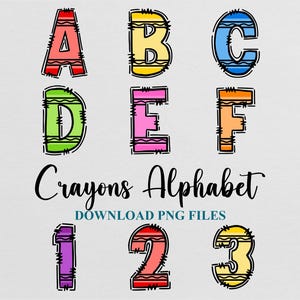 Crayon Doodle Alphabet SVG PNG: Back to School Digital Files (Commercial Use