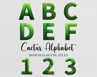 Cactus Watercolor Alphabet Clipart Bundle: PNG Font, Sublimation Design (Digital Download)