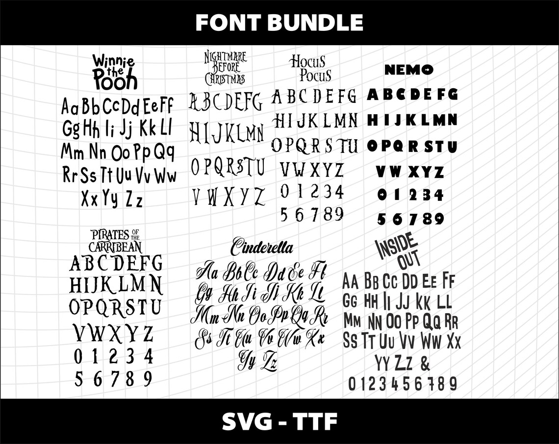Cartoon Font Bundle SVG TTF Cricut Cutting Canva Invitation Princess ...