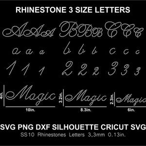 Letras del alfabeto de diamantes de imitación, 3 tamaños, fuente inglesa, silueta, Cricut, corte, SVG, PNG, DXF, SS10, plantilla, descarga de archivo digital