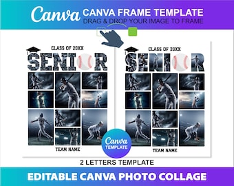 Senior Baseball Photo Collage Template: Canva Class of 2025 (Digital File)