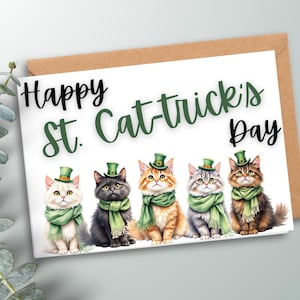 Carte de la Saint-Patrick pour amoureux des chats, carte imprimable pour la Saint-Patrick, téléchargement numérique instantané, cadeau de la Saint-Patrick, carte drôle