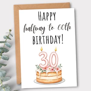 30e verjaardagskaart afdrukbare kaart voor vrouw of zus verjaardagskaart voor collega halverwege tot 60 kaart digitale Instant Download Print thuis