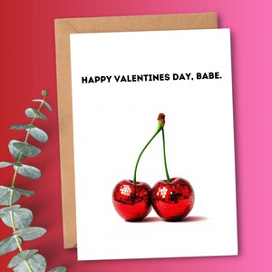 Printable Valentines Day Card for Wife Disco Cherries Valentines Card for Girlfriend Happy Valentines Day Babe Digital Card Downloadable