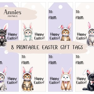 Étiquettes imprimables pour cadeaux de Pâques, carte de Pâques numérique chat mignon, étiquettes de Pâques pour enfants, étiquettes pour panier de Pâques, téléchargement immédiat, étiquettes pastel fête de Pâques