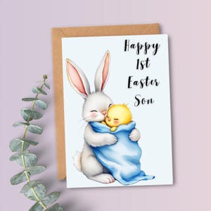Joyeuses Pâques 1ère carte de Pâques pour fils Imprimable Joyeuses Pâques carte de voeux de première Pâques de bébé pour bébé garçon Téléchargement instantané numérique