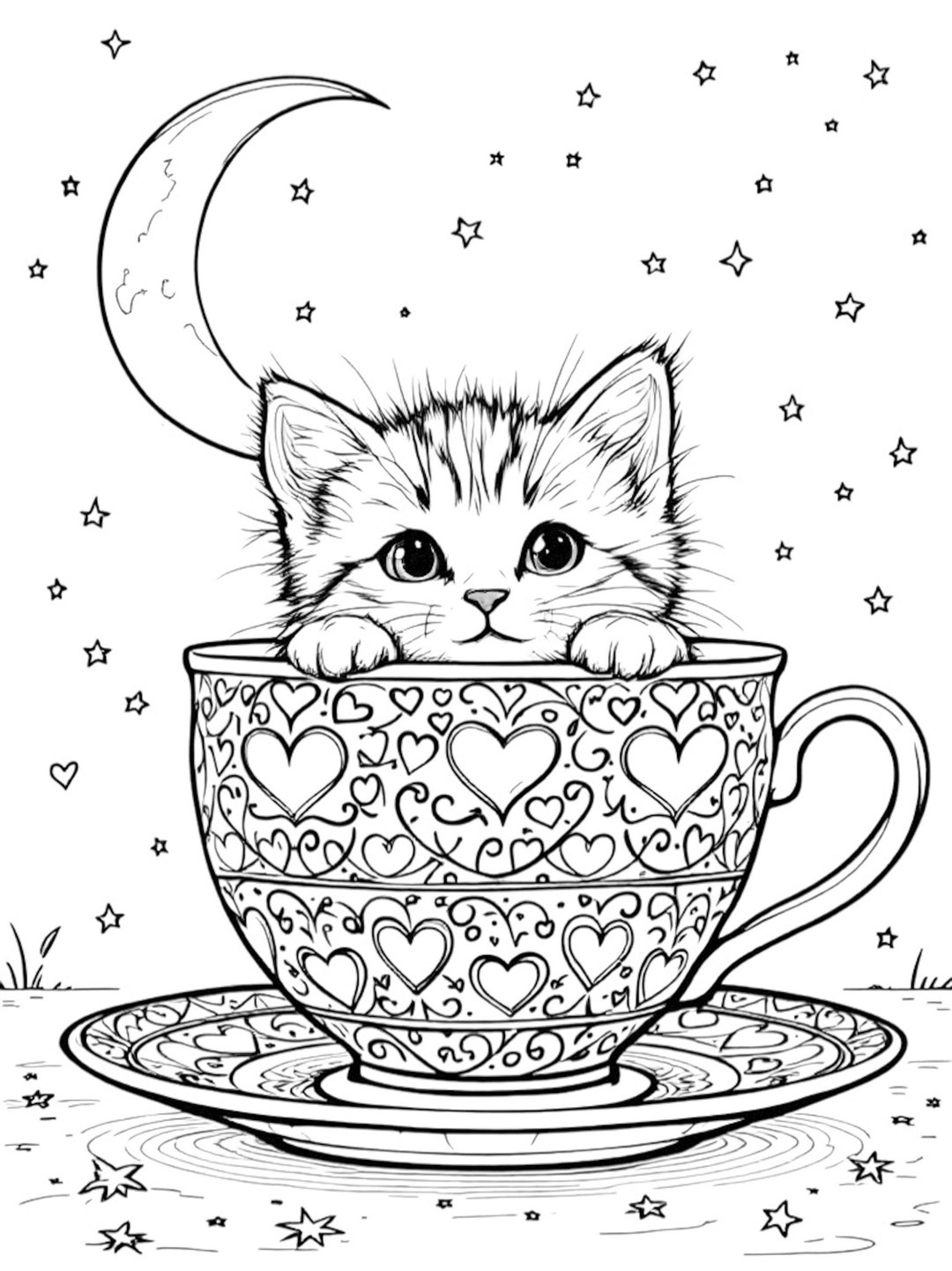 Cats in Mugs Coloring Page, Printable Coloring Sheets, Instant Download ...