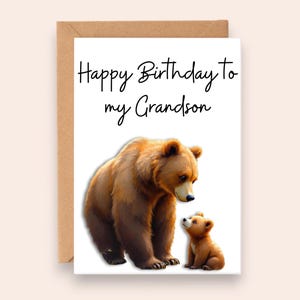 Carte d'anniversaire petit-fils pour petit-fils Carte d'anniversaire imprimable Téléchargement instantané Cadeau de dernière minute Anniversaire sur le thème de l'ours Cadeau petit-fils numérique