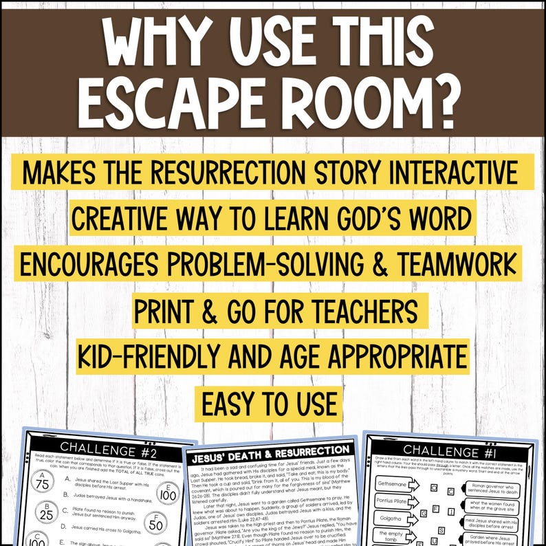 Easter Resurrection Story Escape Room - Printable Bible Lessons - Holy ...