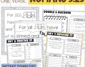 Romans 3:23 Kids Scripture Bible Activity Pack - Children's Bible Memorization -Elementary Bible Verse Lesson - Christian Homeschool